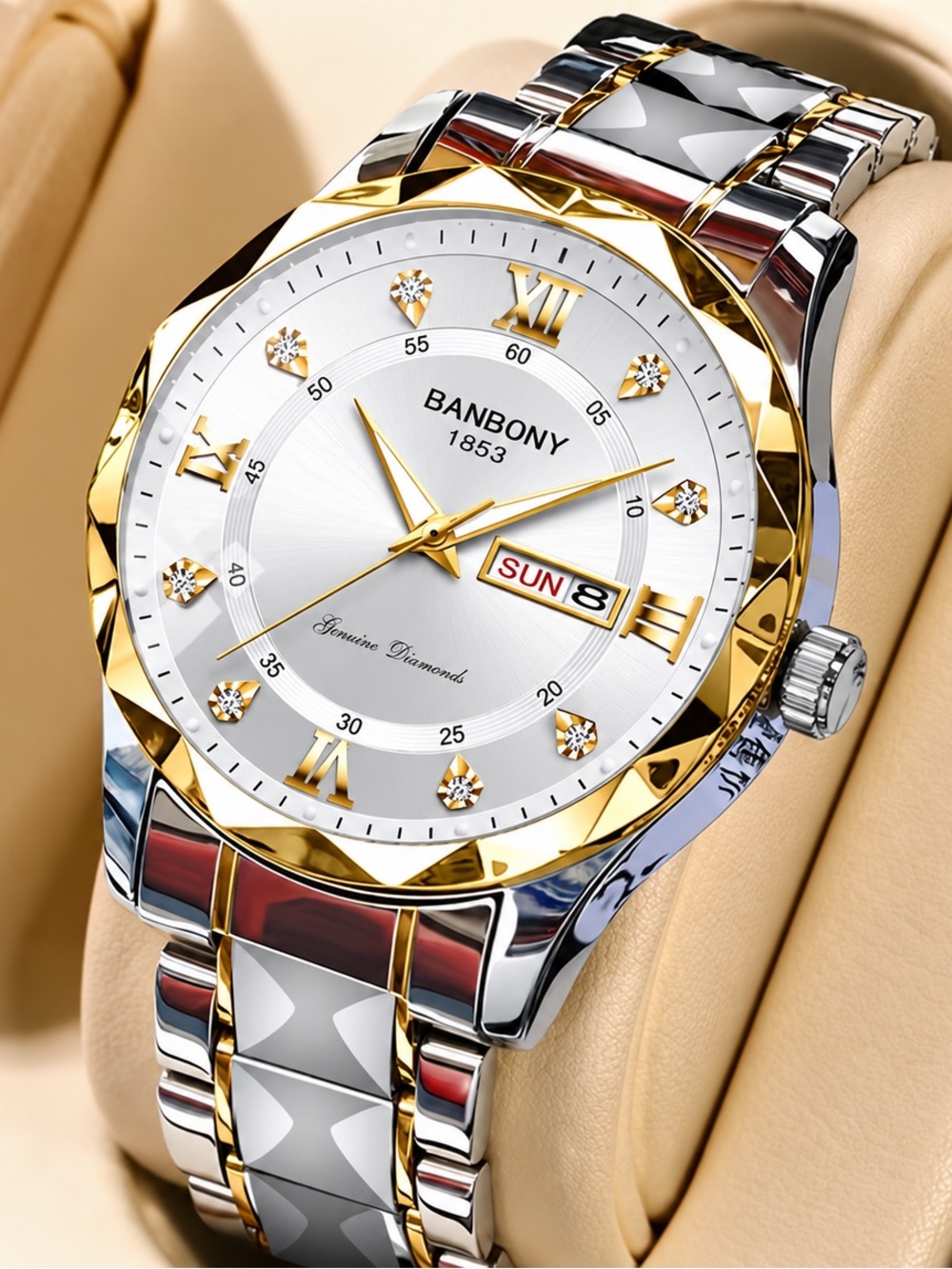 BANBONY Two-Tone Gold & Silver Men’s Watch with Day Display